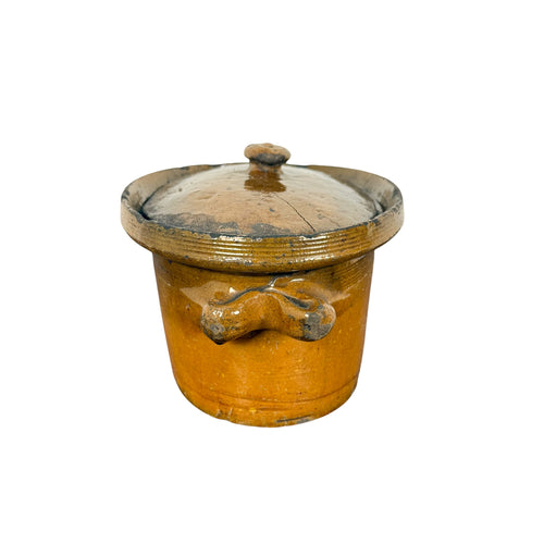 Antique French Terracotta Casserole Dish with Lid