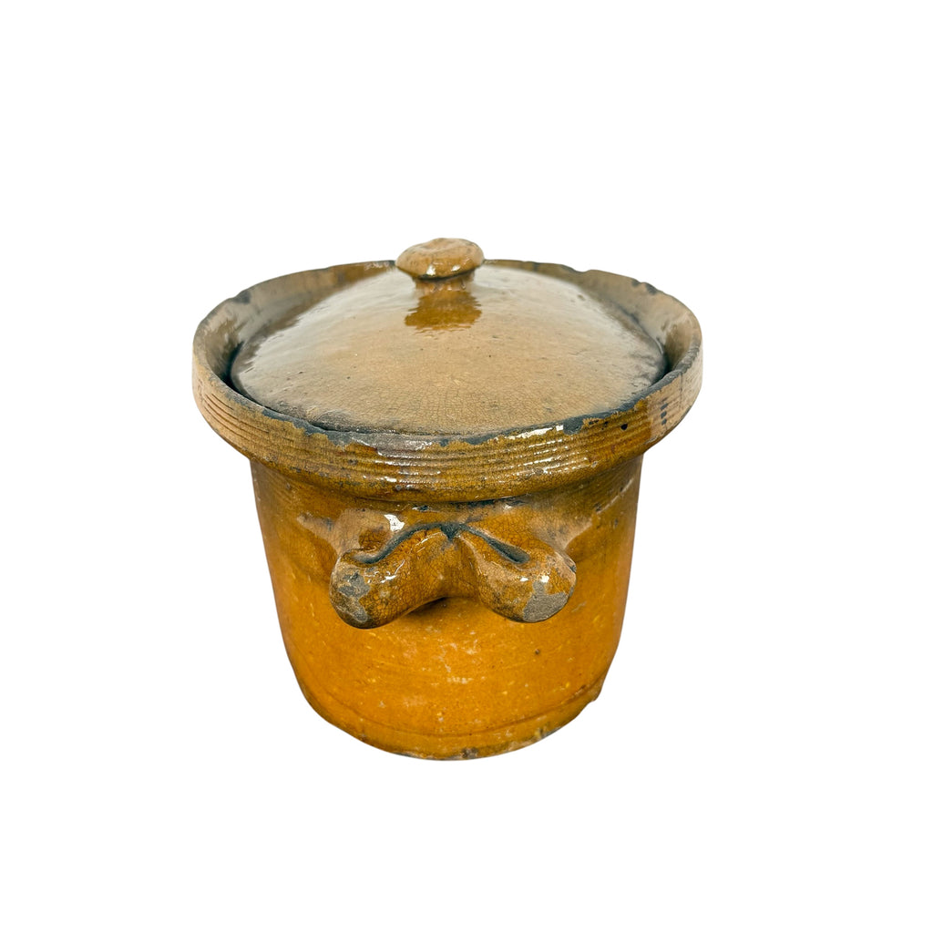 Antique French Terracotta Casserole Dish with Lid