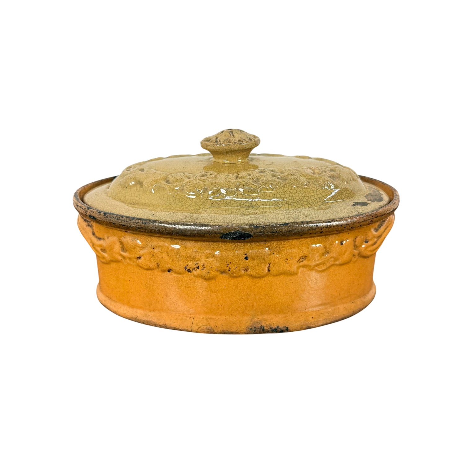 Antique French Terracotta Casserole Dish with Lid