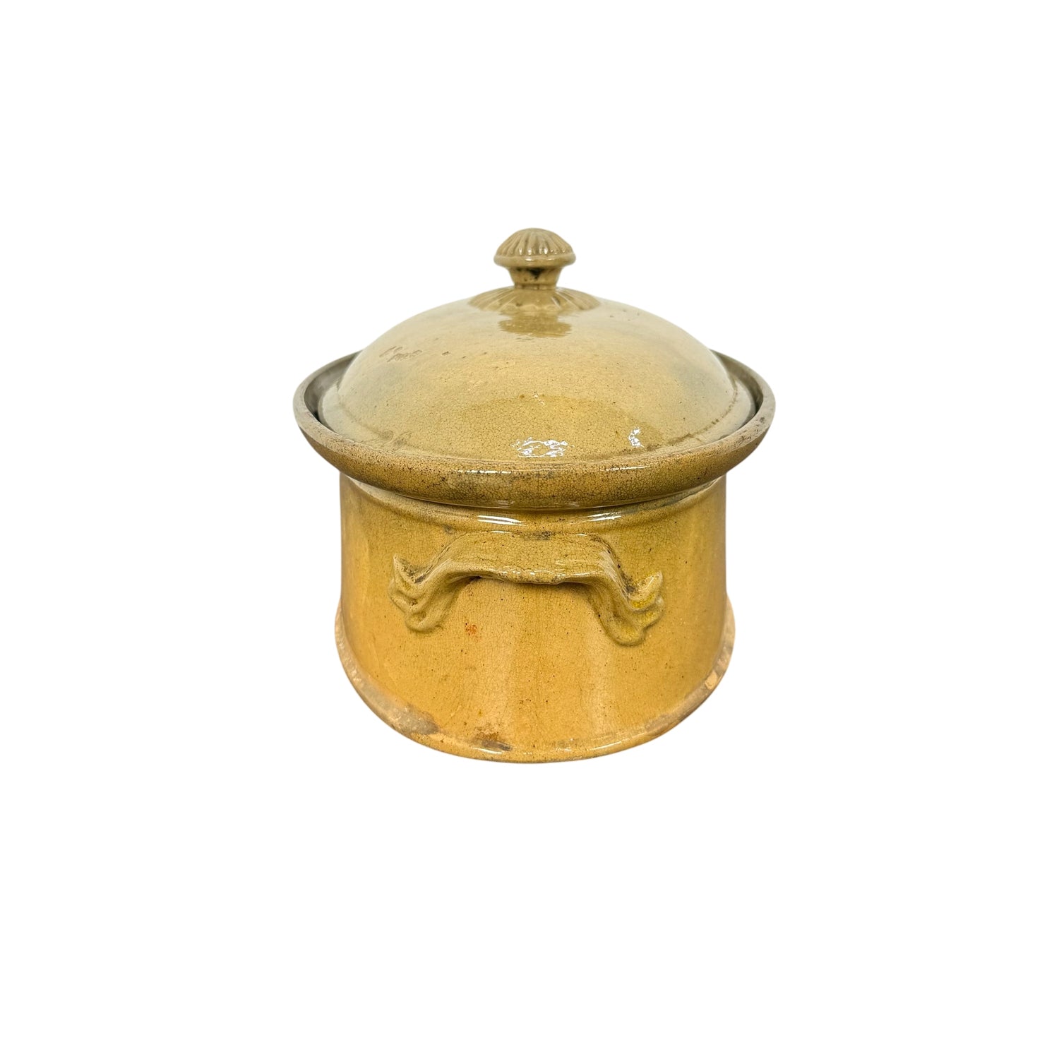 Antique French Oval Terracotta Casserole Dish with Lid
