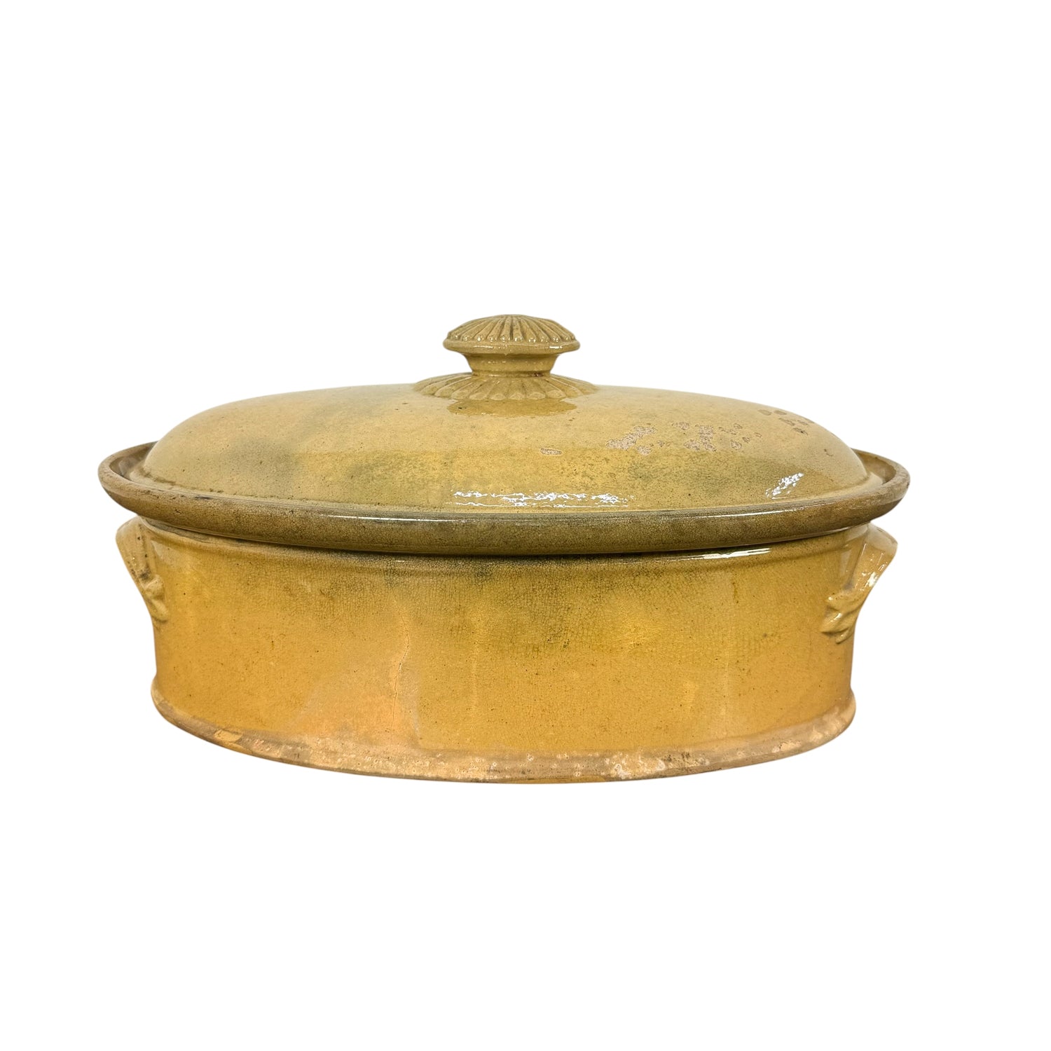 Antique French Oval Terracotta Casserole Dish with Lid
