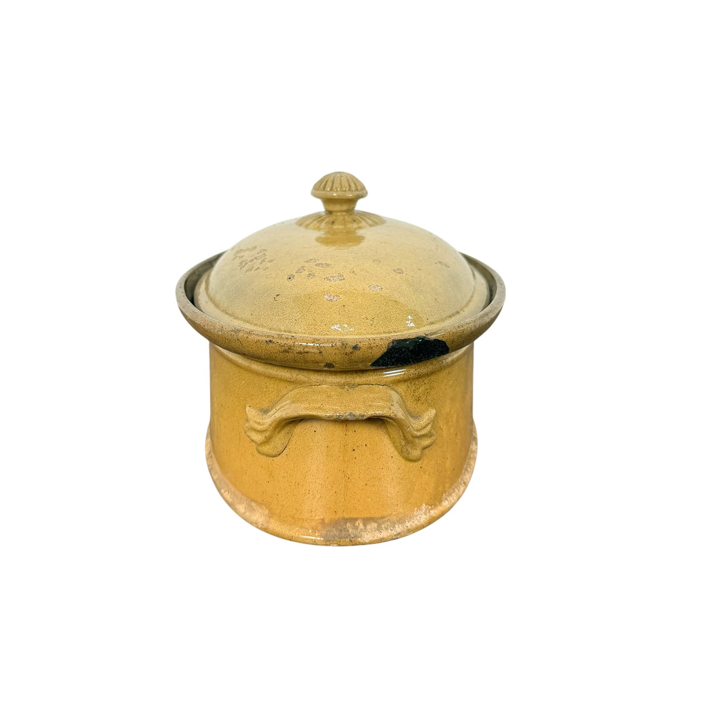 Antique French Oval Terracotta Casserole Dish with Lid