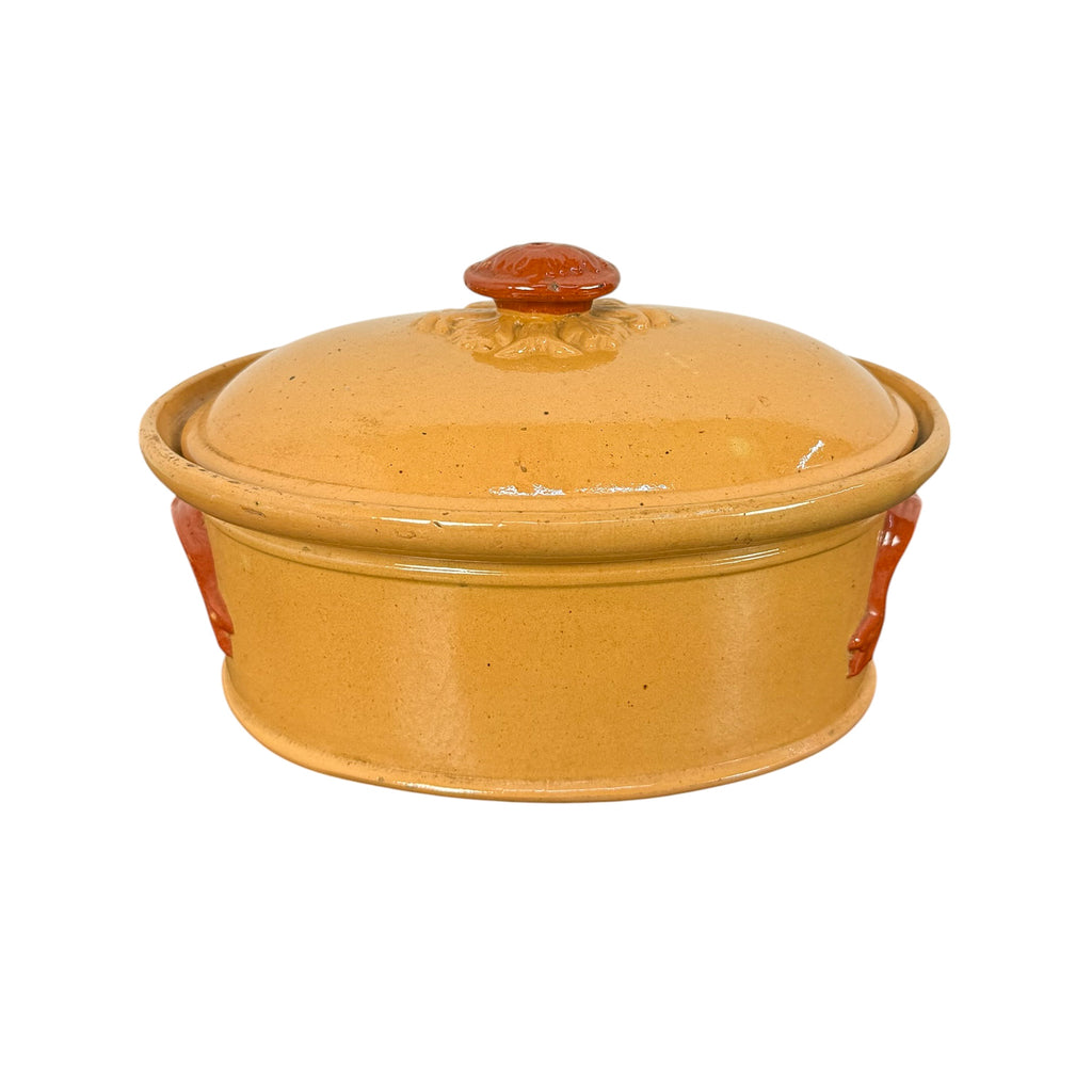 Antique French Terracotta Casserole Dish With Lid