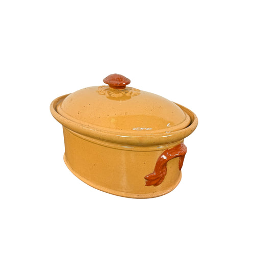 Antique French Terracotta Casserole Dish With Lid