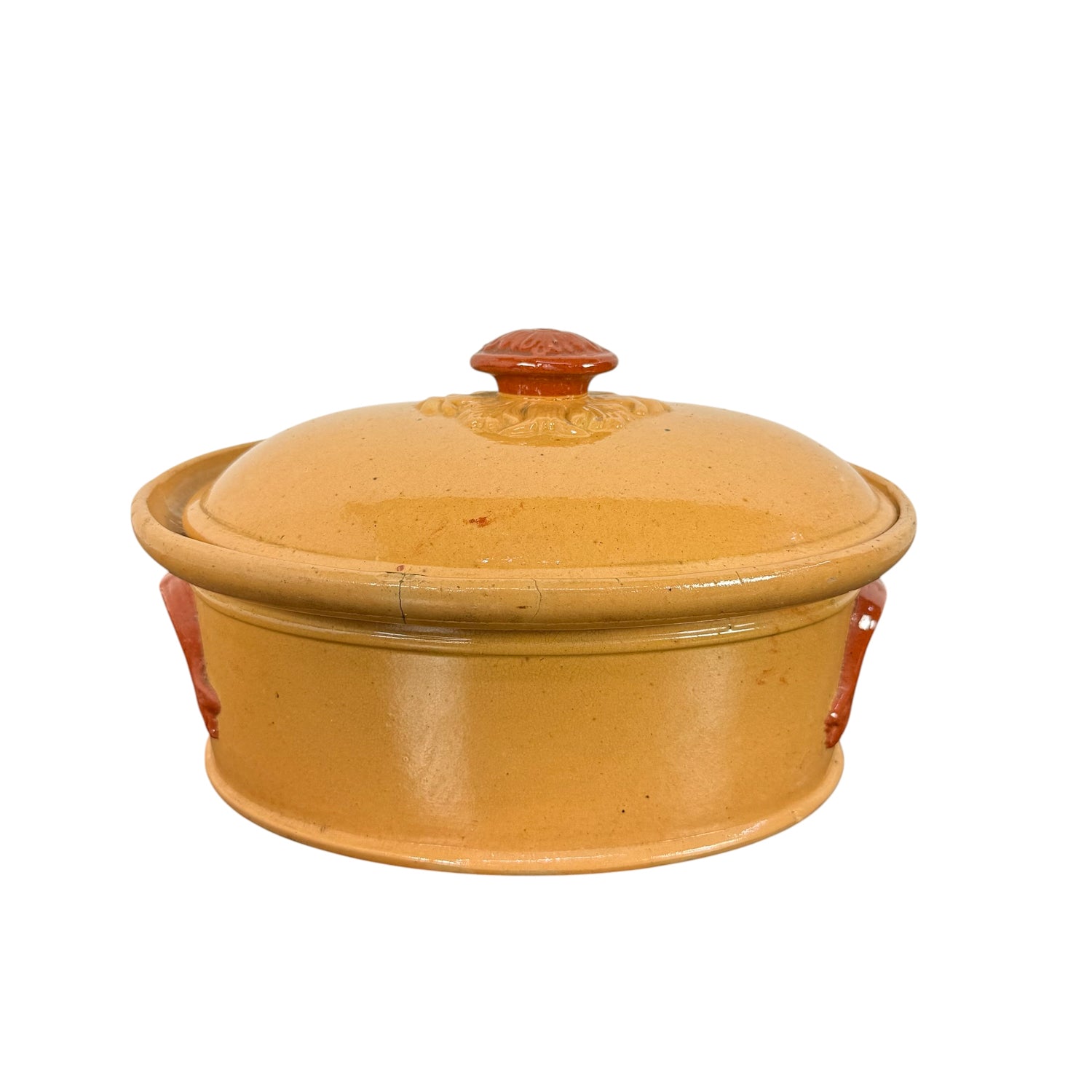 Antique French Terracotta Casserole Dish With Lid
