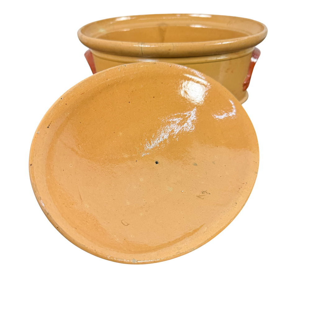 Antique French Terracotta Casserole Dish With Lid