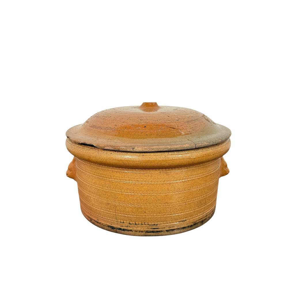 Antique French Terracotta Cooking Pot with Lion Heads