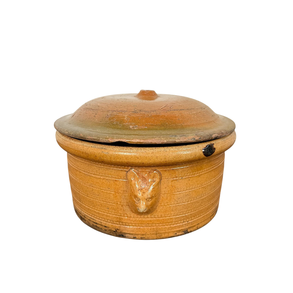 Antique French Terracotta Cooking Pot with Lion Heads