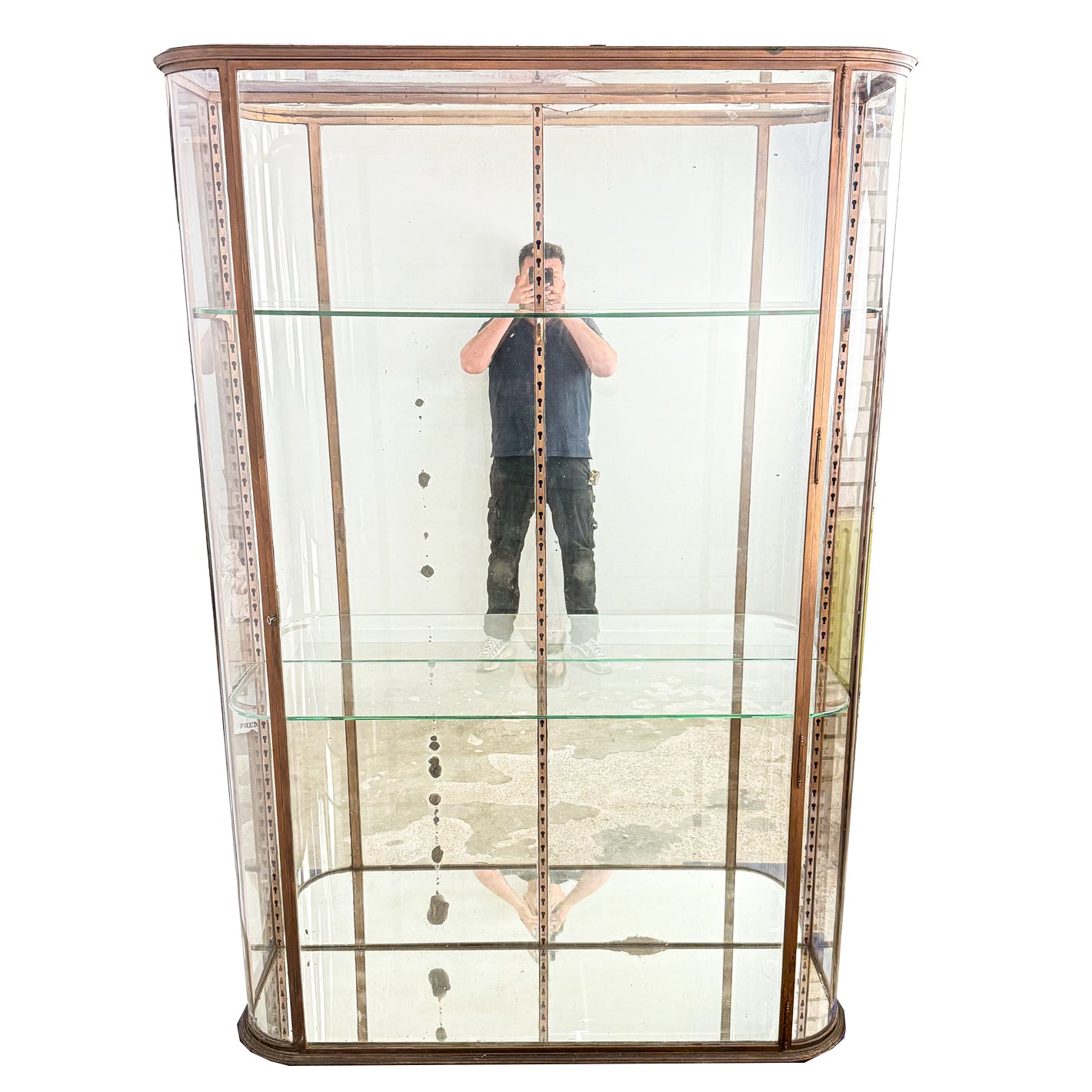 Large Antique Museum Display Cabinet with Curved Glass