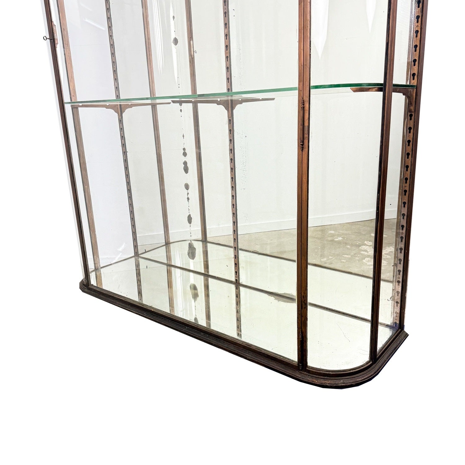 Large Antique Museum Display Cabinet with Curved Glass