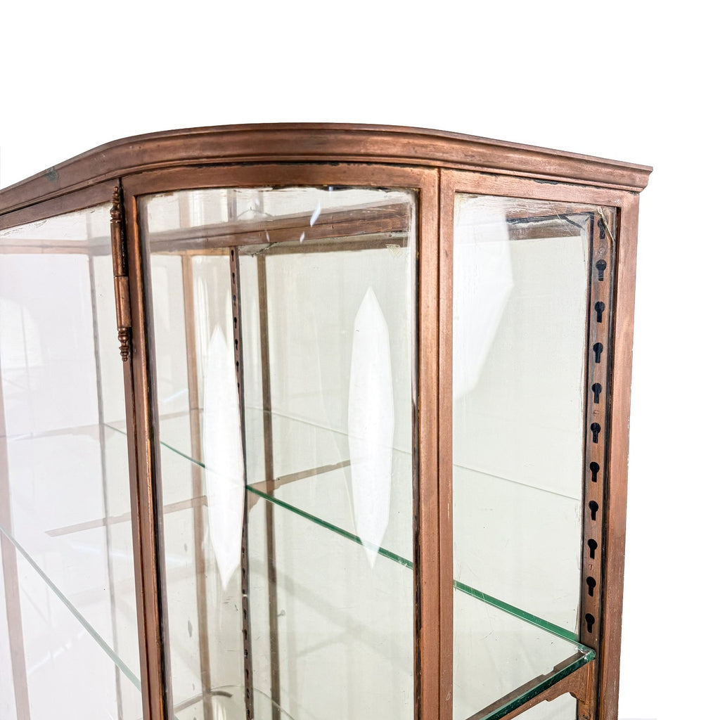 Large Antique Museum Display Cabinet with Curved Glass