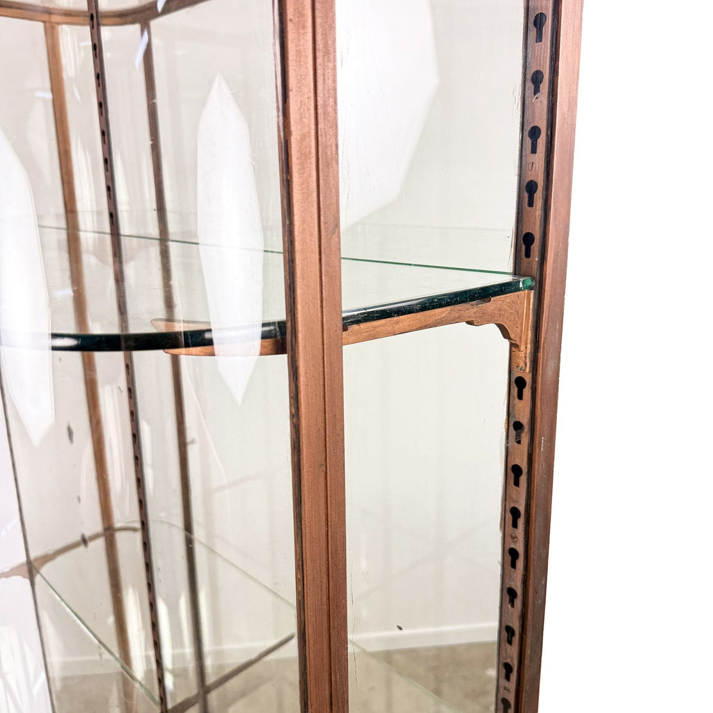 Large Antique Museum Display Cabinet with Curved Glass