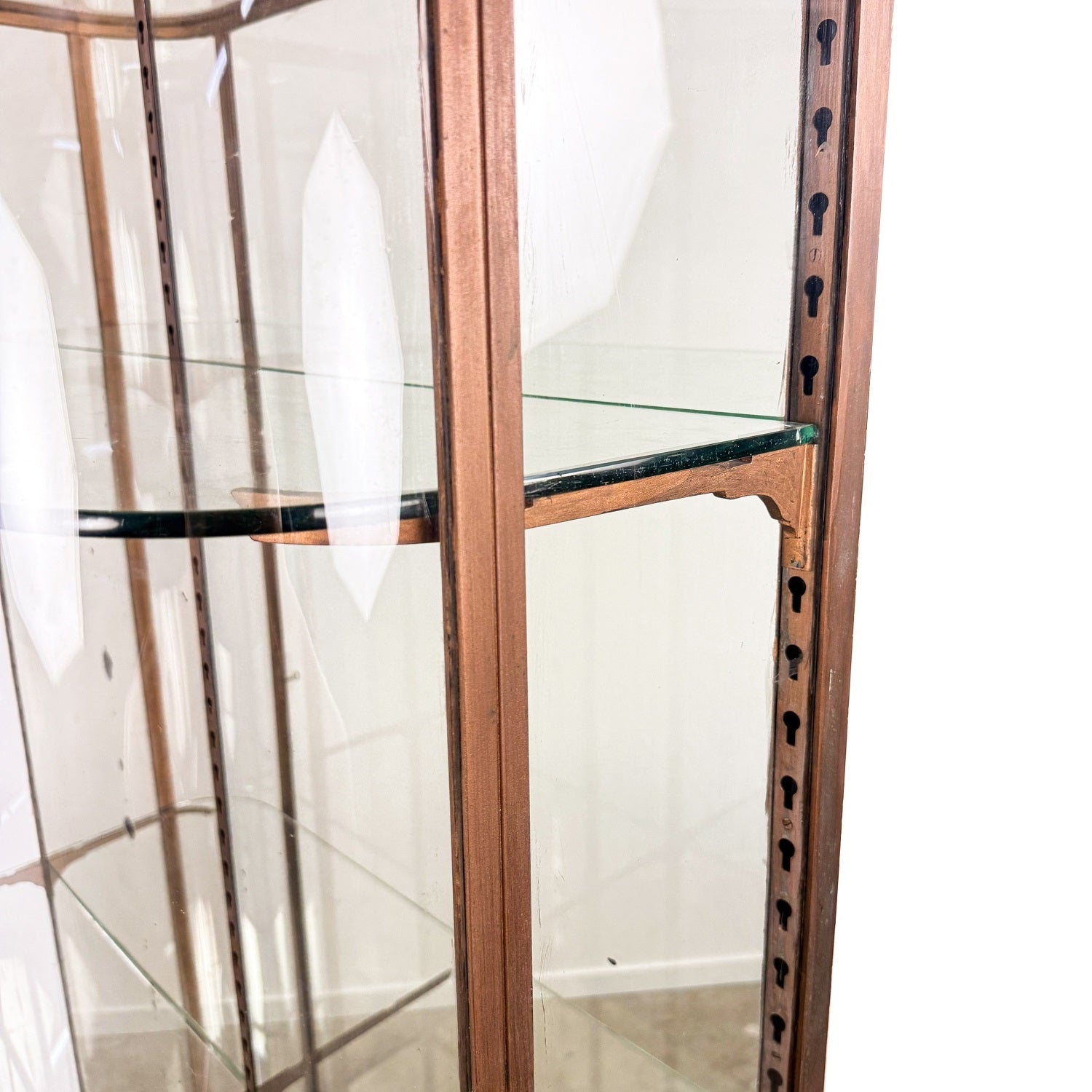 Large Antique Museum Display Cabinet with Curved Glass