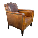 French Antique Leather Moustache Club Chair