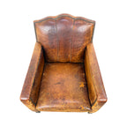 French Antique Leather Moustache Club Chair