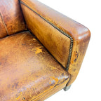 French Antique Leather Moustache Club Chair