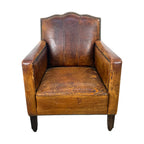 French Antique Leather Moustache Club Chair