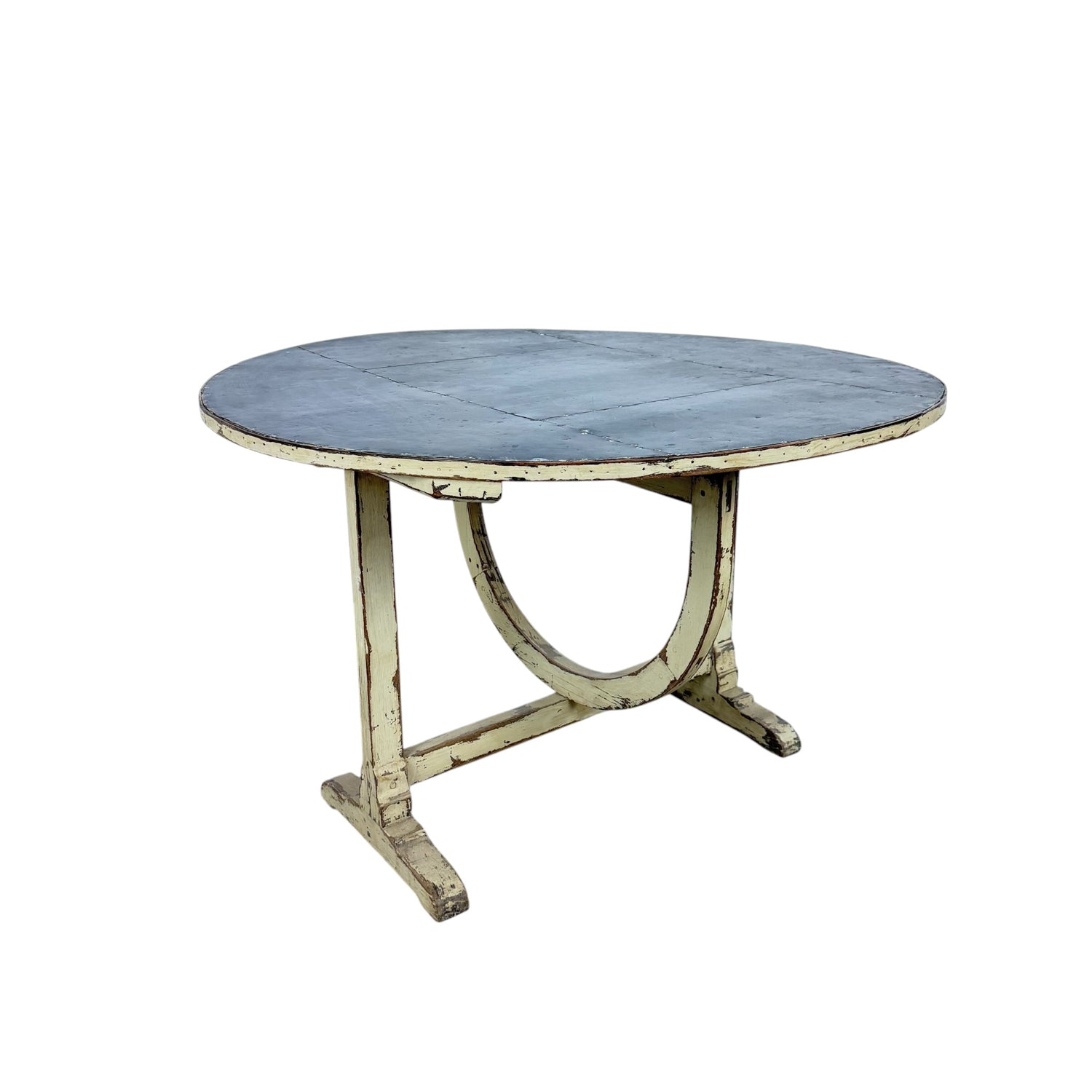 Antique French Folding Wine Table with Metal Top