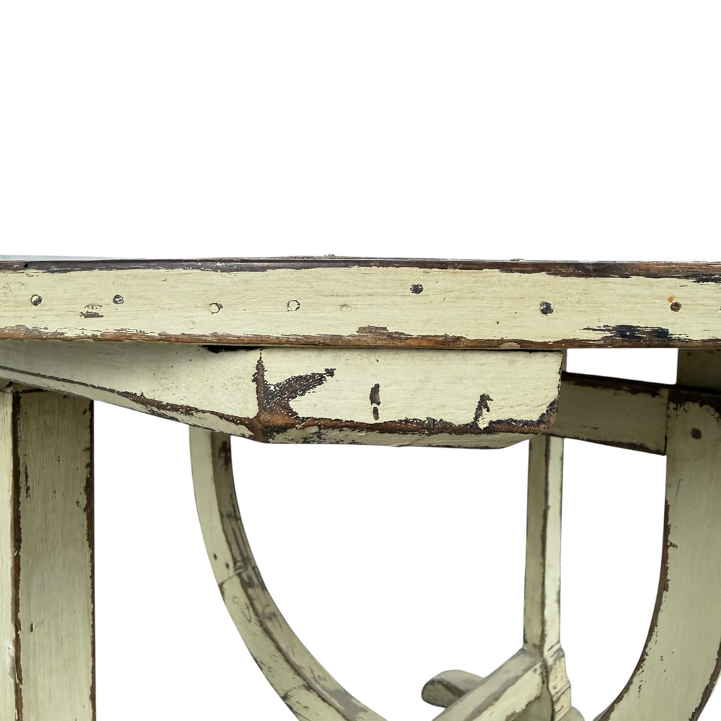 Antique French Folding Wine Table with Metal Top