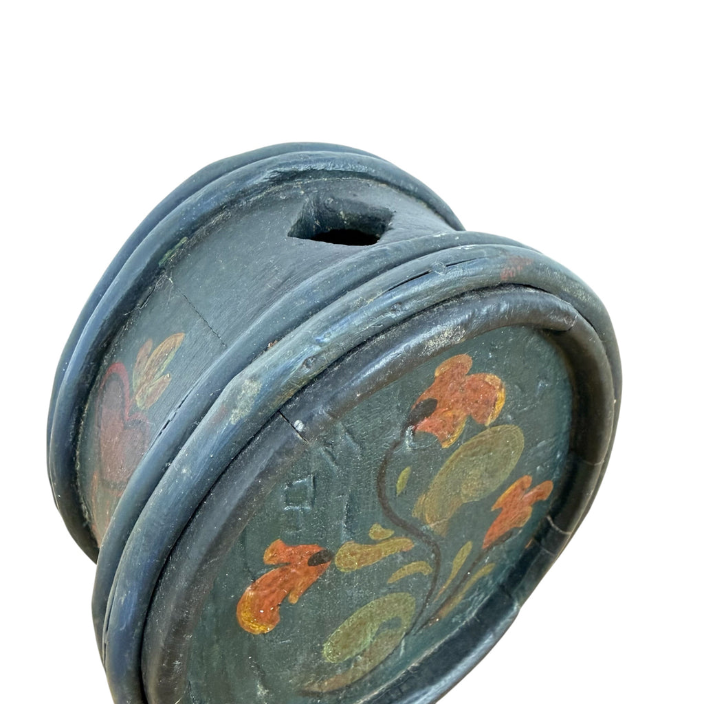 Antique Scandinavian Wooden Field Flask Floral