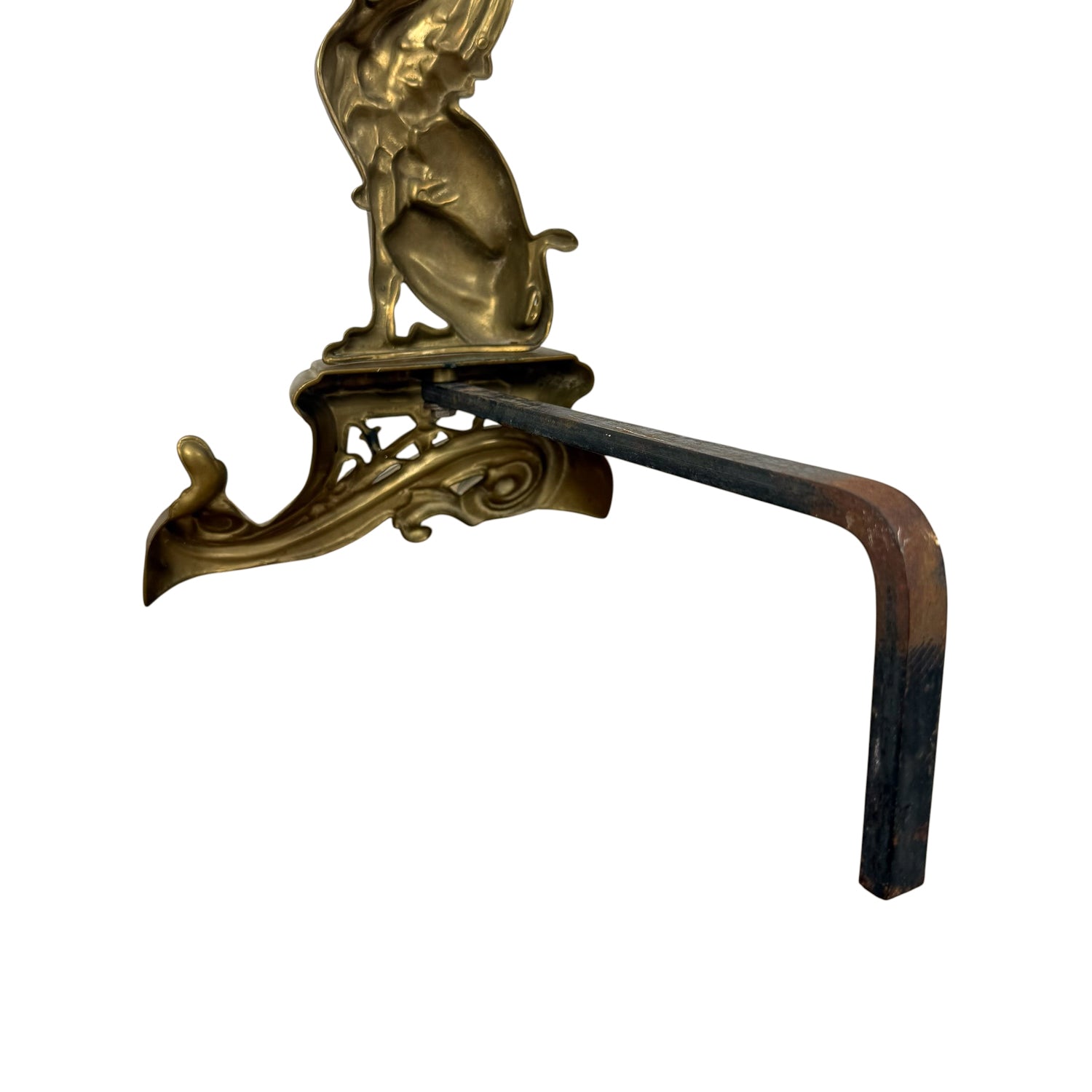 Paar antieke Art Nouveau messing haardbokken – griffioen mythologische vuurbokken