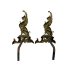 Pair of Antique Art Nouveau Brass Griffin Andirons