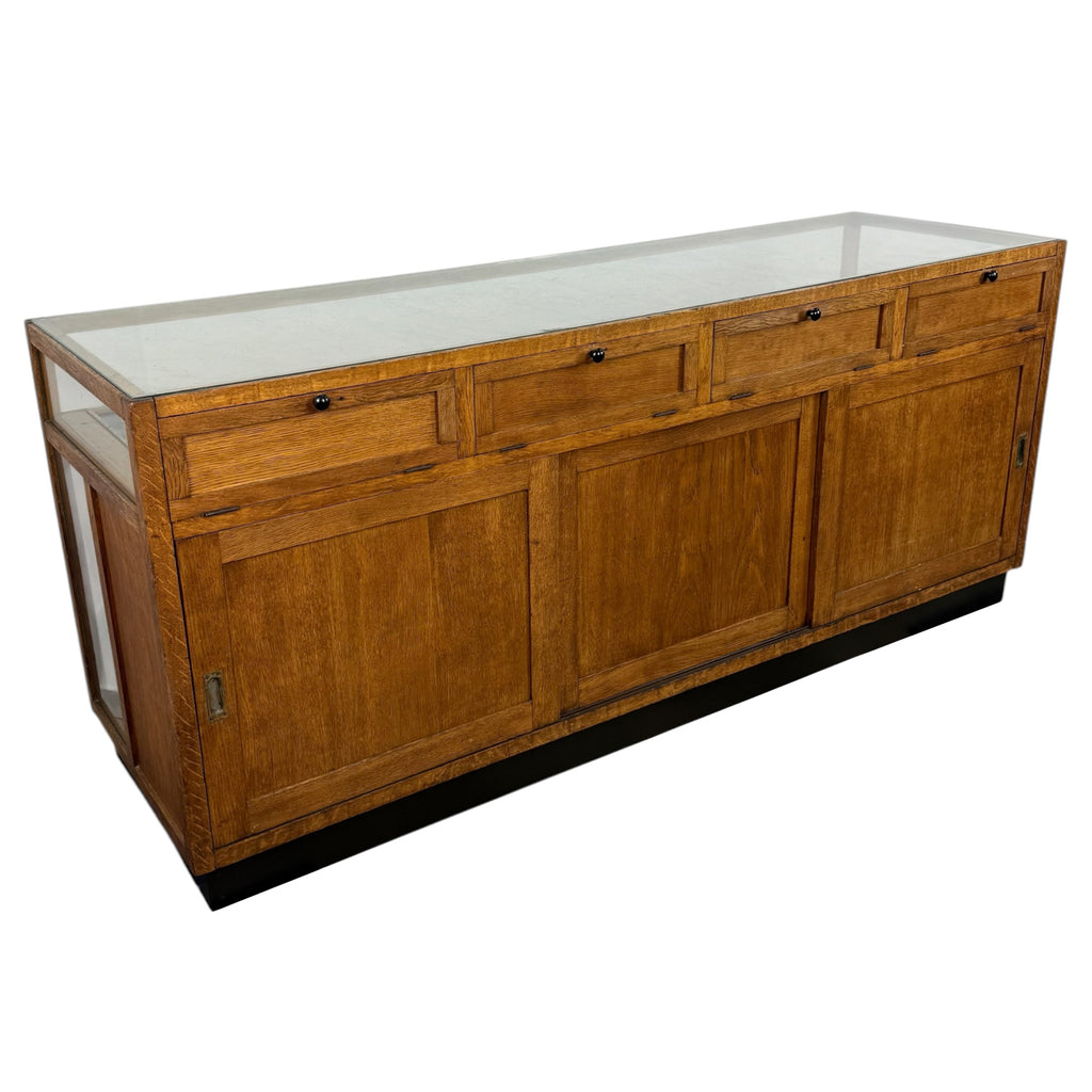Large vintage oak shop display counter