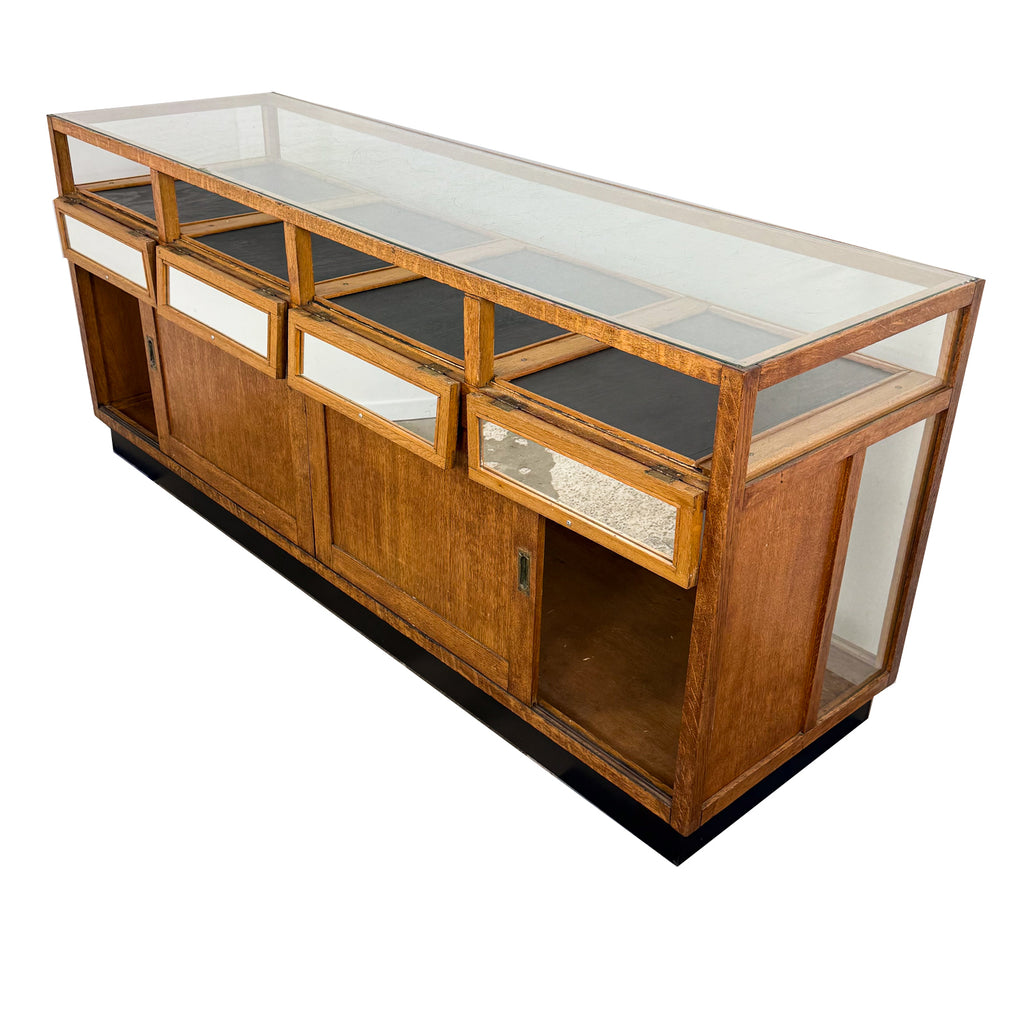 Large vintage oak shop display counter