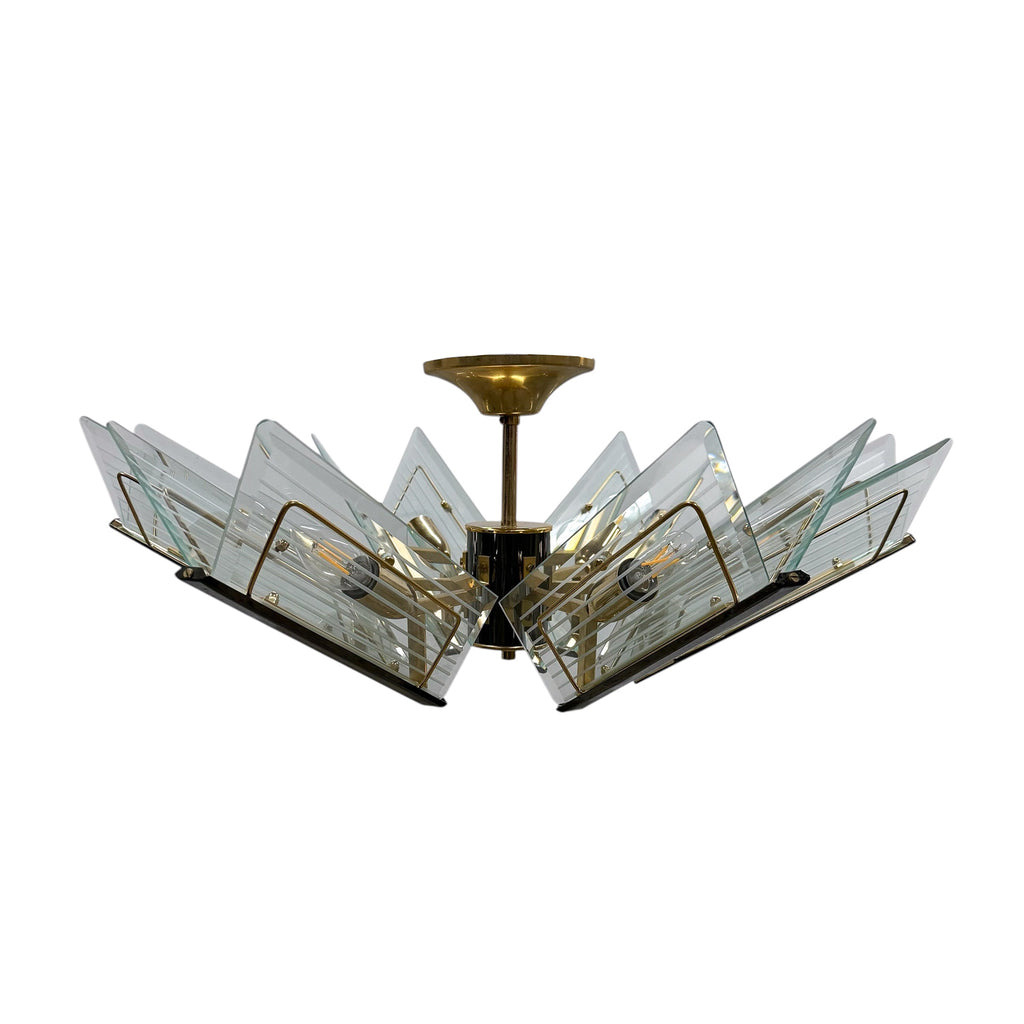 Vintage brass & etched glass chandelier by Massive
