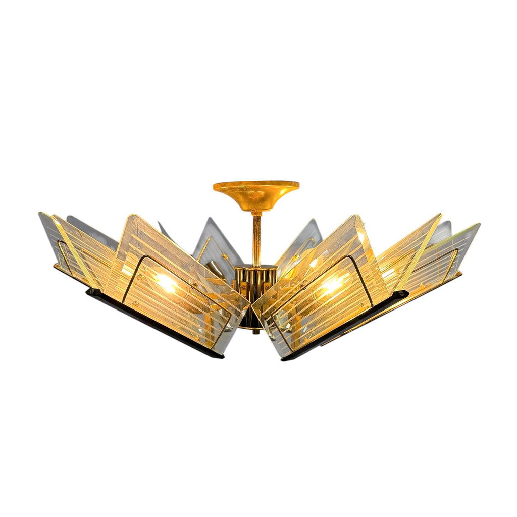 Vintage brass & etched glass chandelier by Massive