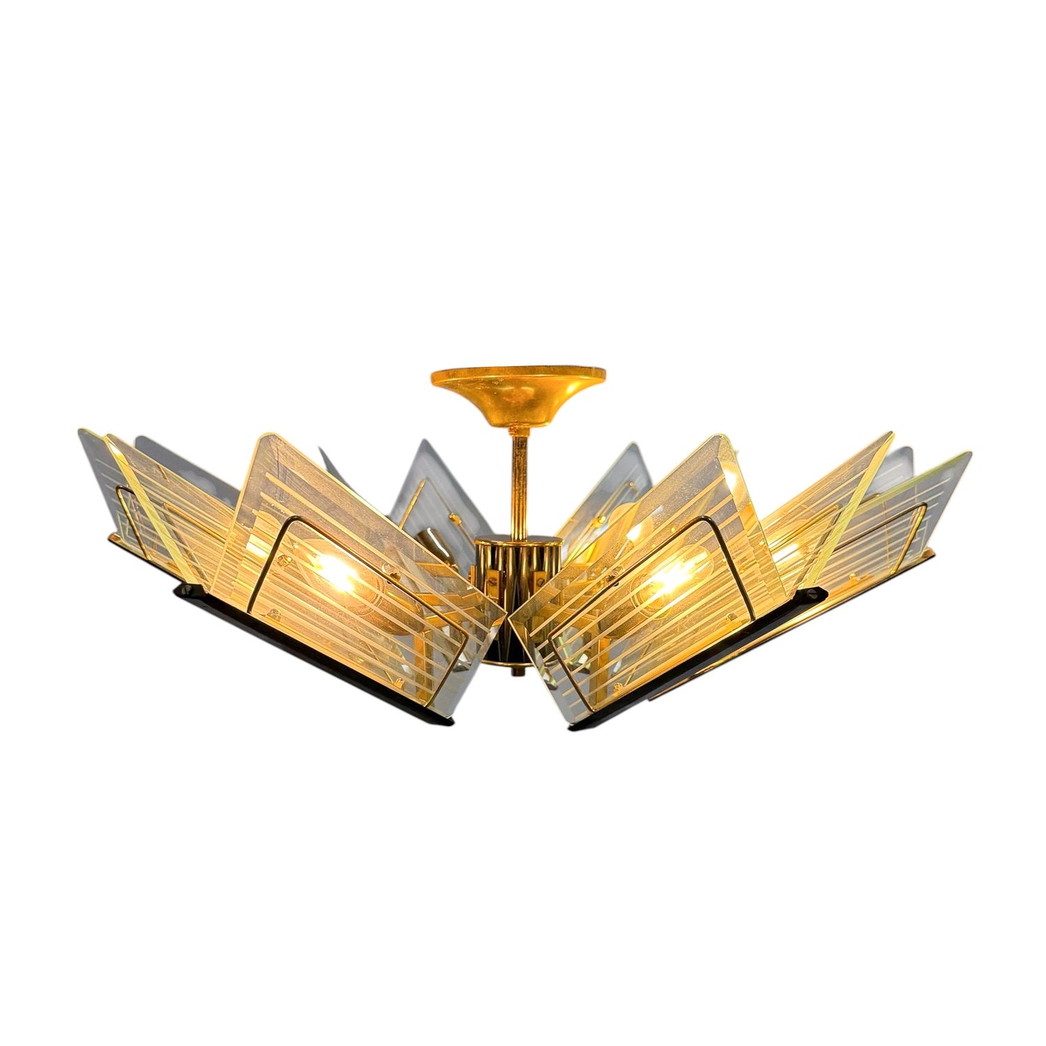 Vintage brass & etched glass chandelier by Massive
