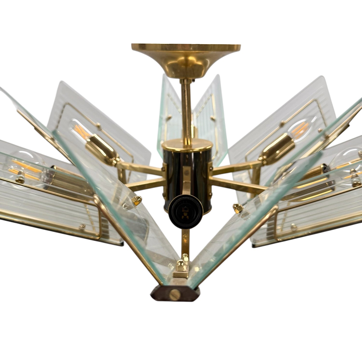 Vintage brass & etched glass chandelier by Massive
