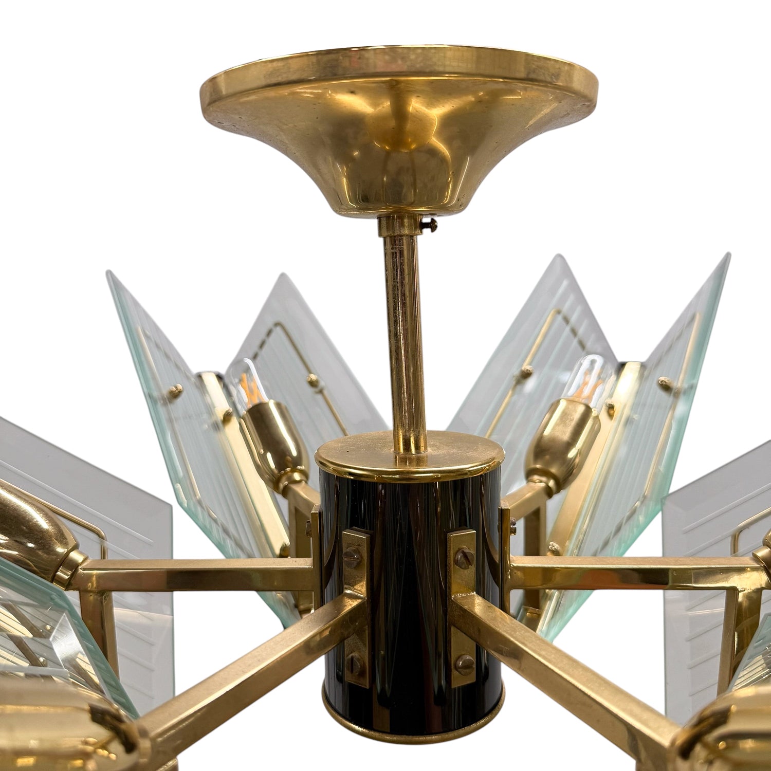 Vintage brass & etched glass chandelier by Massive