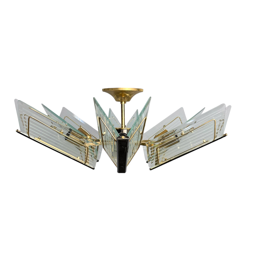 Vintage brass & etched glass chandelier by Massive