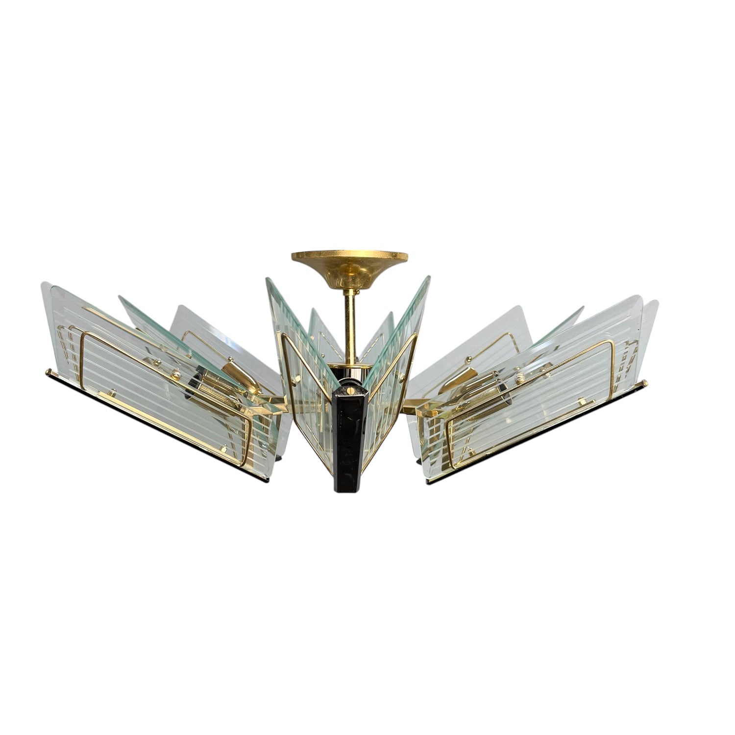 Vintage brass & etched glass chandelier by Massive