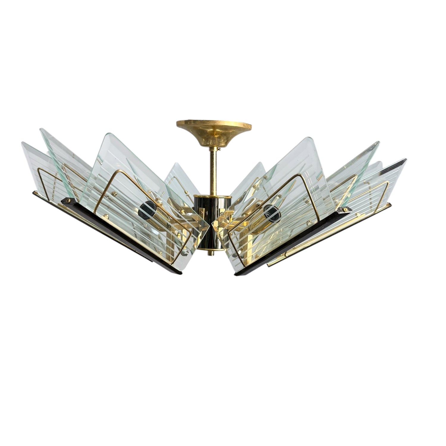 Vintage brass & etched glass chandelier by Massive