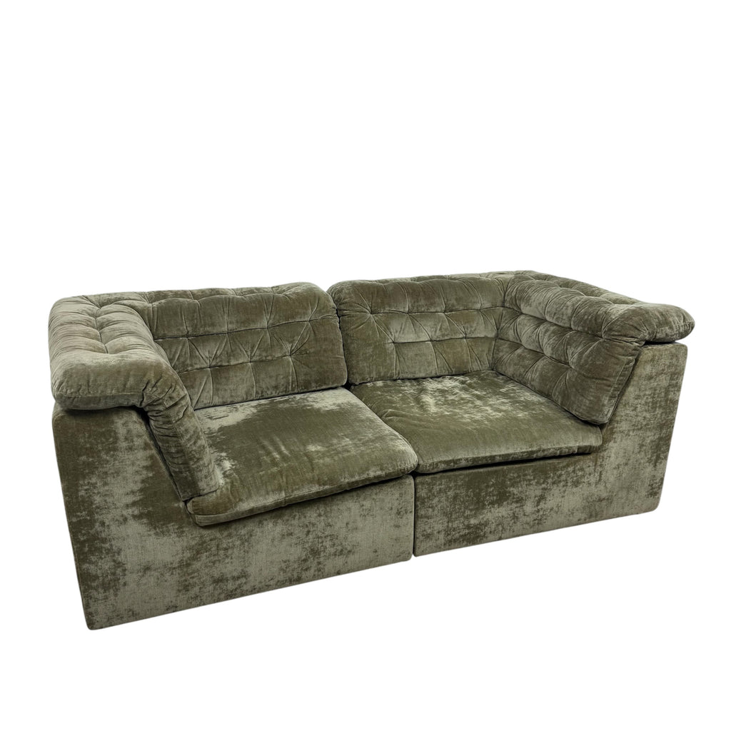 Vintage Modular Velvet Sofa  Olive 2 seater