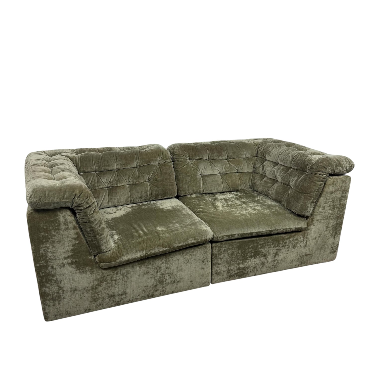 Vintage Modular Velvet Sofa  Olive 2 seater