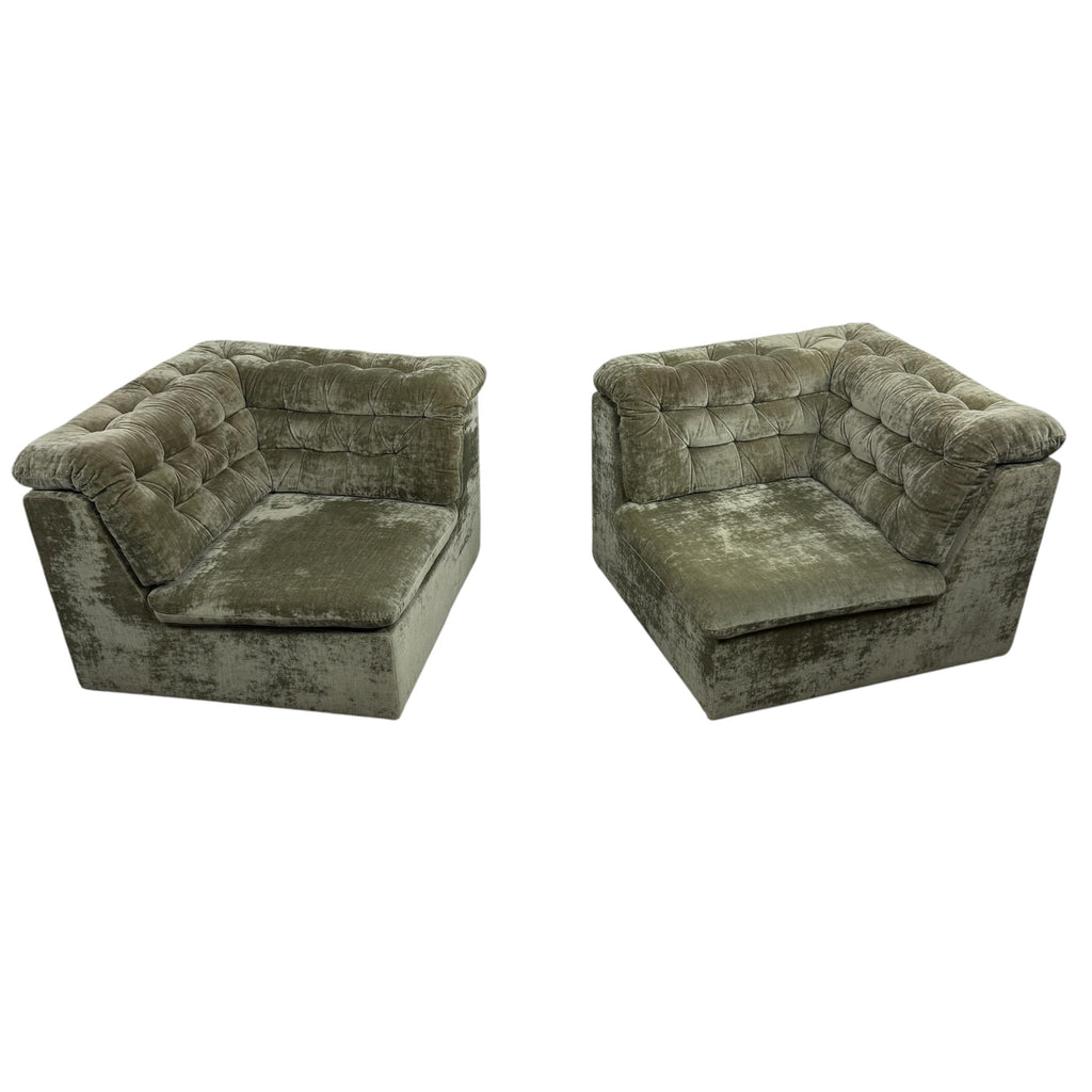 Vintage Modular Velvet Sofa  Olive 2 seater