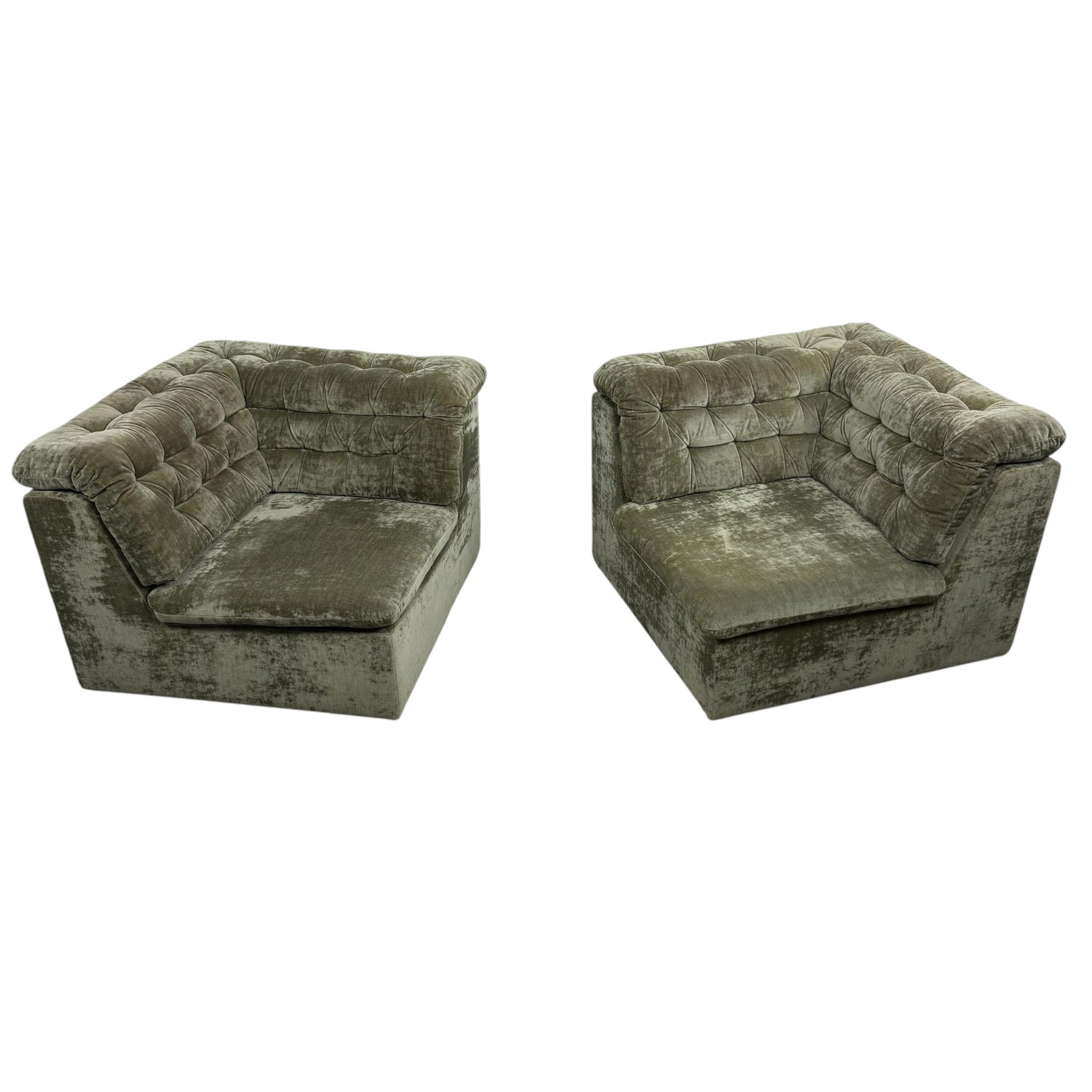 Vintage Modular Velvet Sofa  Olive 2 seater