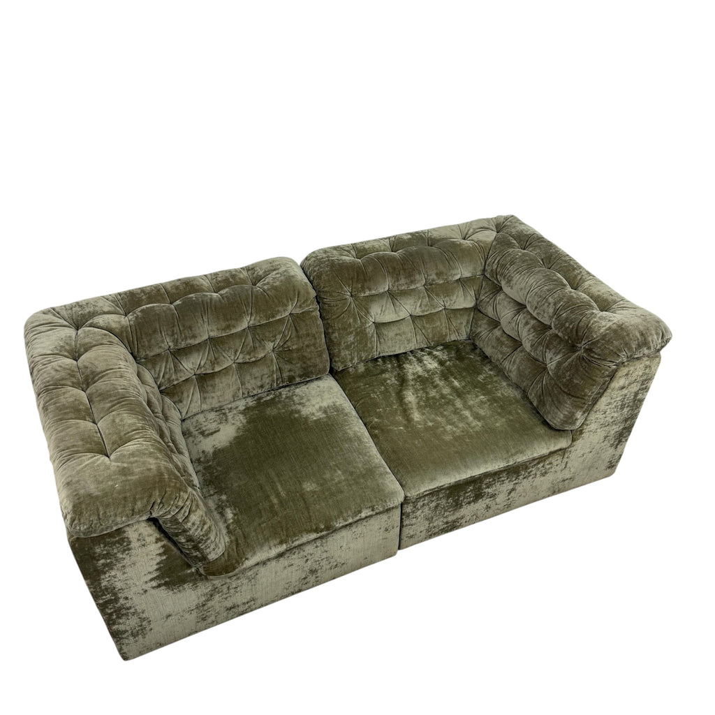 Vintage Modular Velvet Sofa  Olive 2 seater
