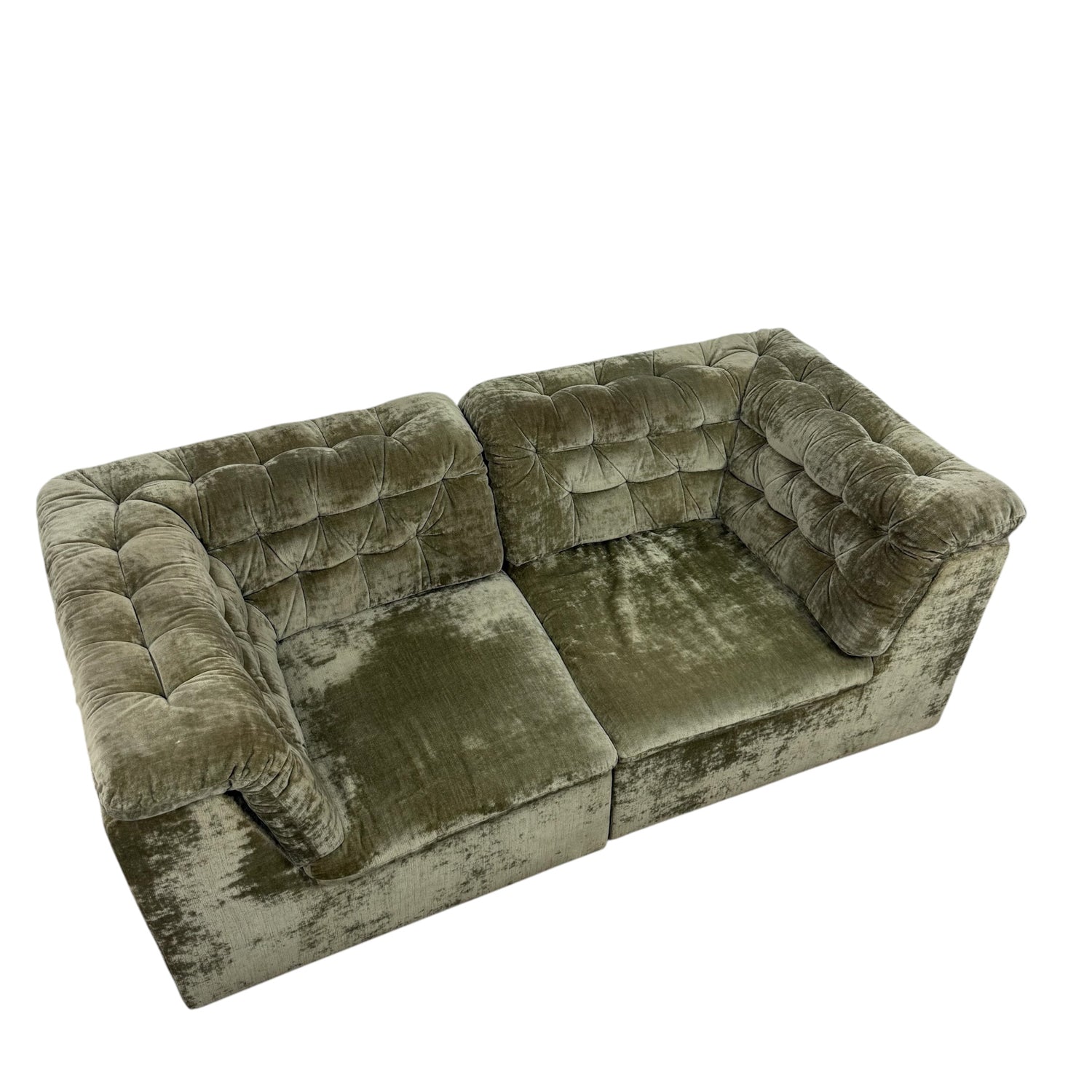 Vintage Modular Velvet Sofa  Olive 2 seater