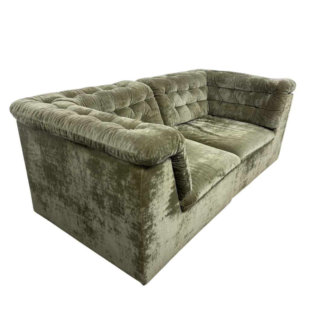 Vintage Modular Velvet Sofa  Olive 2 seater