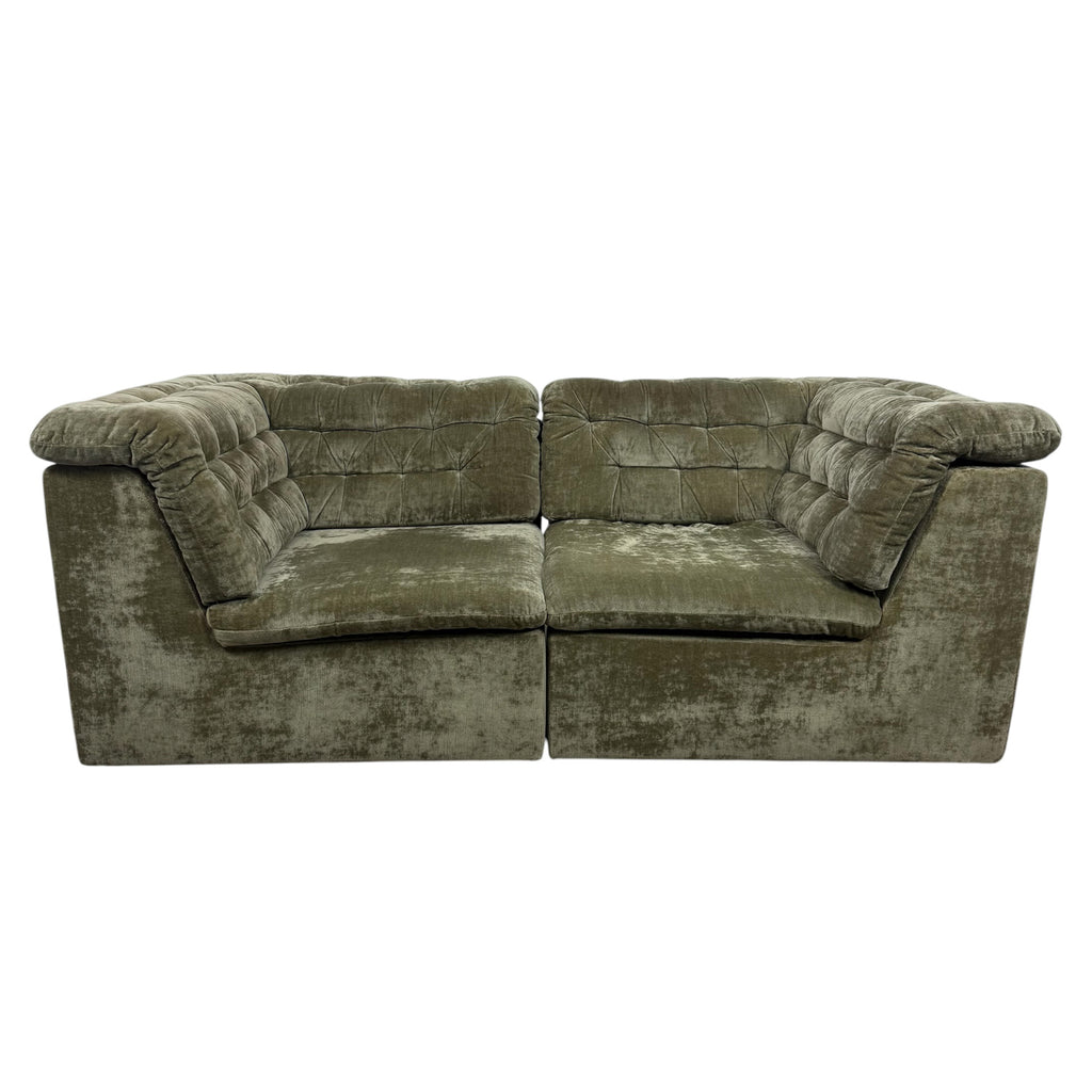 Vintage Modular Velvet Sofa  Olive 2 seater