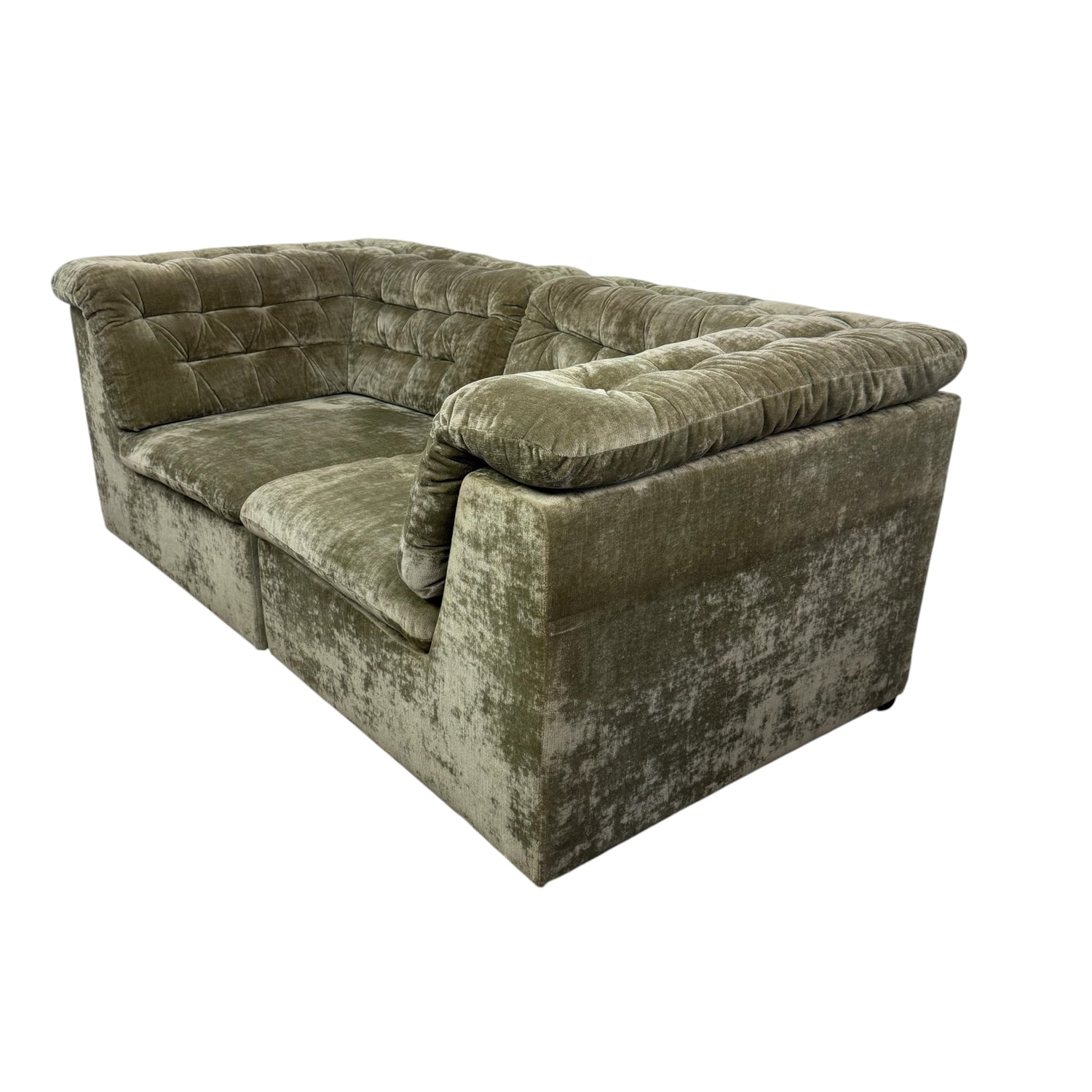 Vintage Modular Velvet Sofa  Olive 2 seater