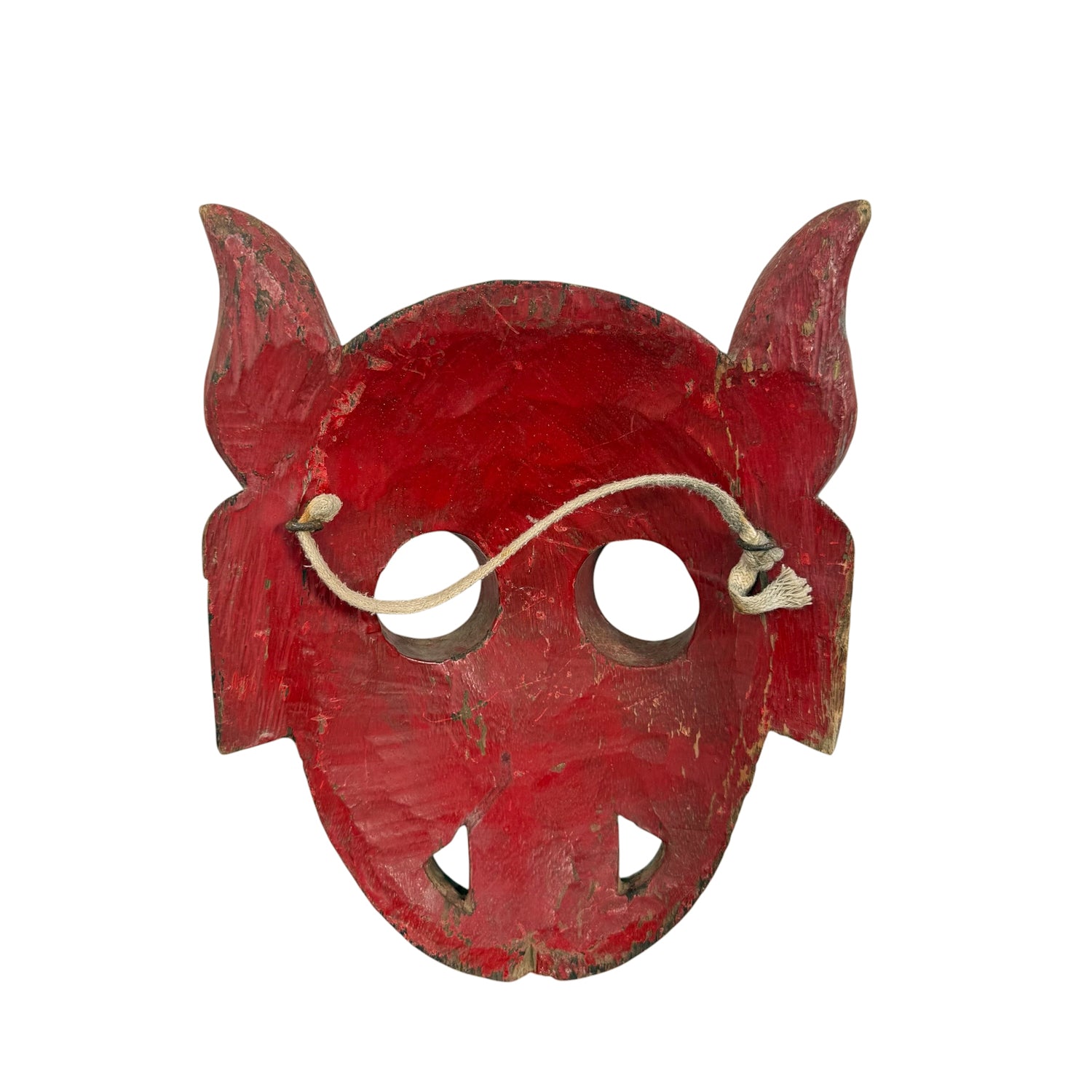 Vintage handgesneden Balinees duivelsmasker rood houten ceremonieel wandmasker