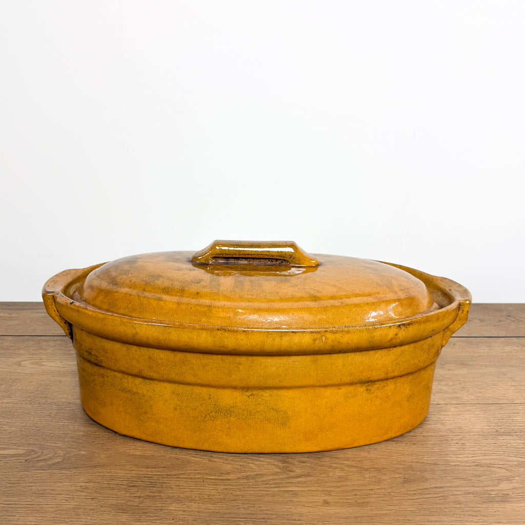 Large Antique French Yellow Glazed Terrine