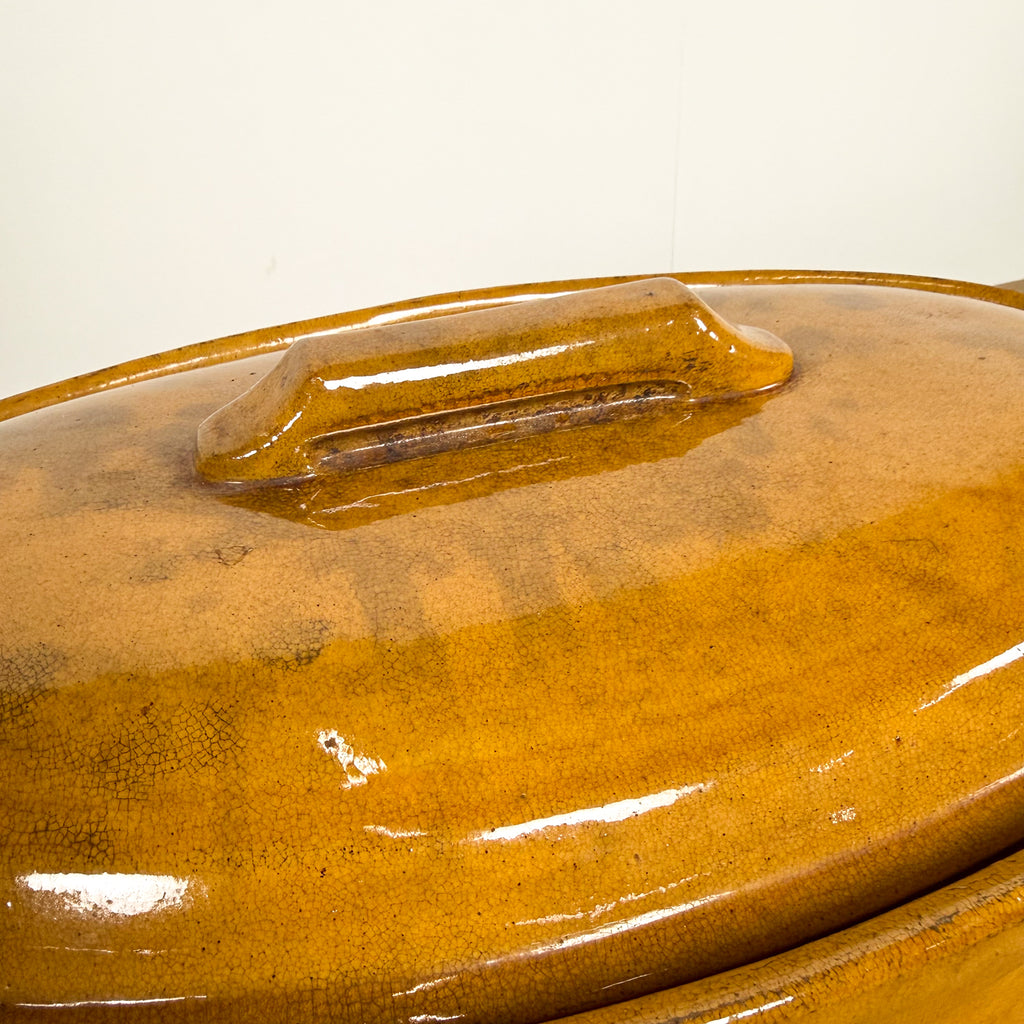 Large Antique French Yellow Glazed Terrine