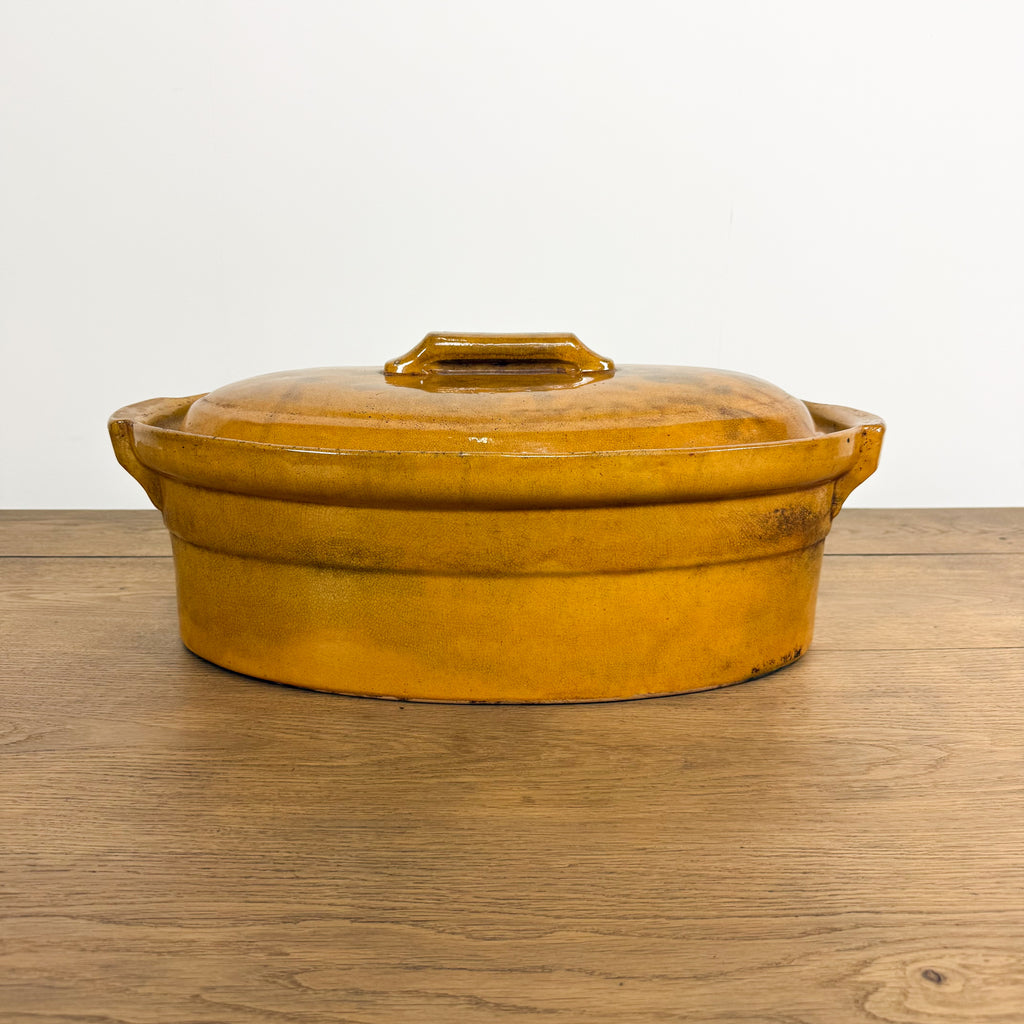 Large Antique French Yellow Glazed Terrine