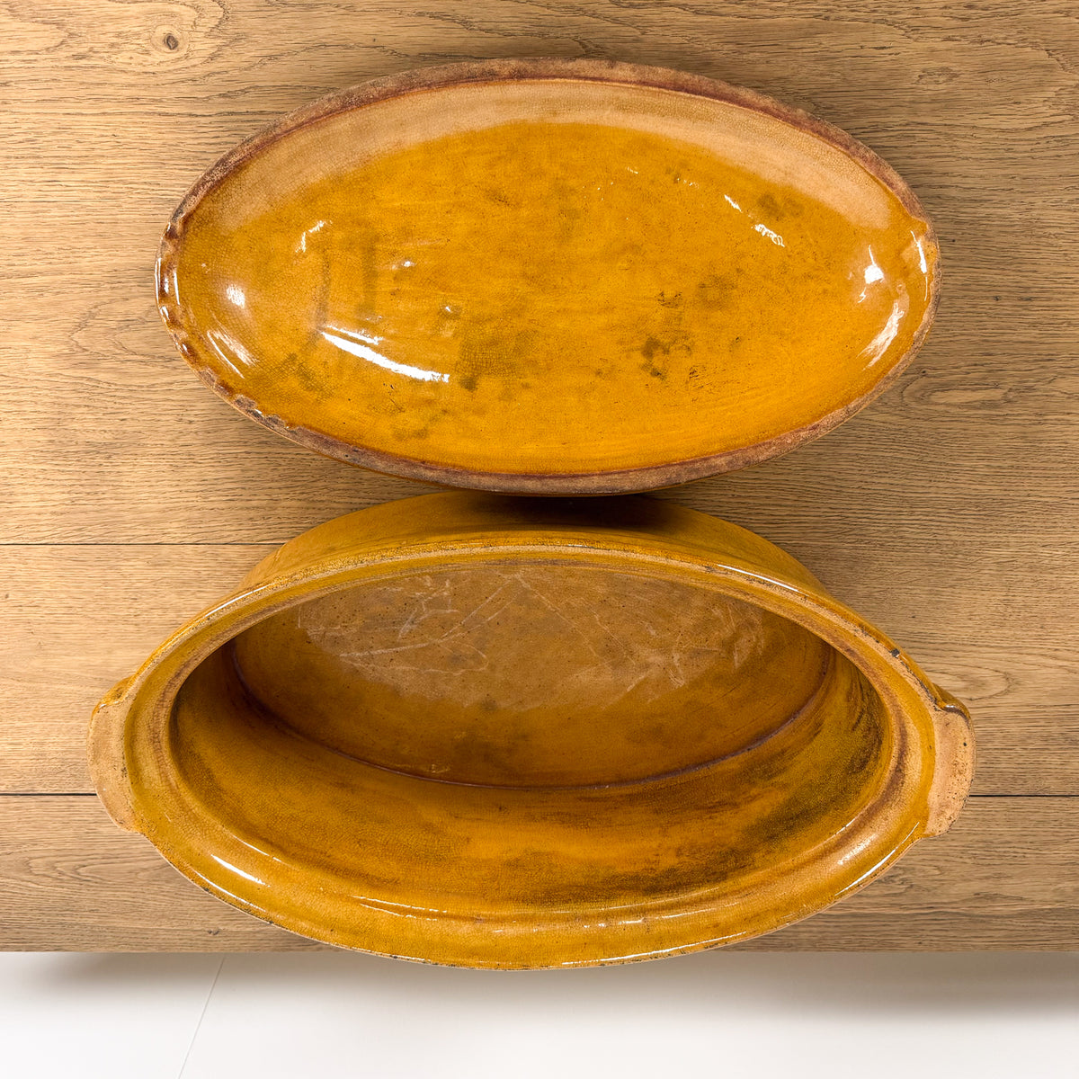 Large Antique French Yellow Glazed Terrine